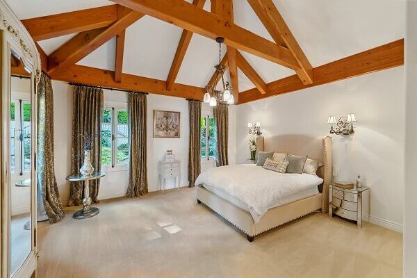 A bright rustic attic bedroom