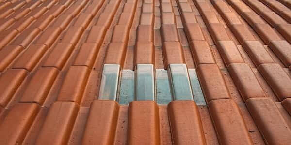 a patched up, brown roof